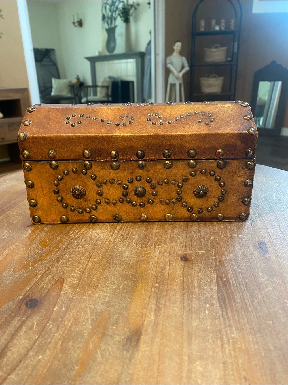 Cool leather wood studded box